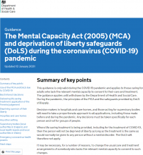 The Mental Capacity Act (2005) (MCA) and deprivation of liberty safeguards (DoLS) during the coronavirus (COVID-19) pandemic [Updated 12th January 2021]
